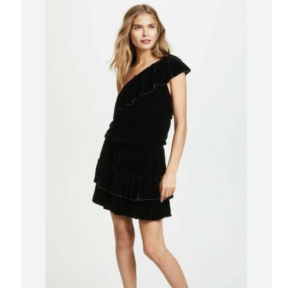 Joie Velvet Kolda B Ruffle Black Mini‎ Dress Size S NEW WITH TAG